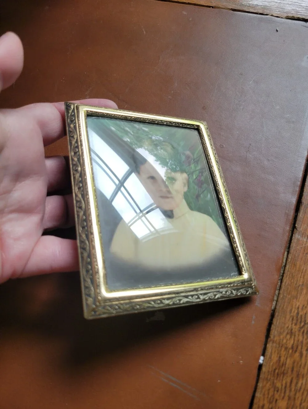 Vintage Gold Tone Metal Frame With Vintage Photo Of Boy 4.25x3.75